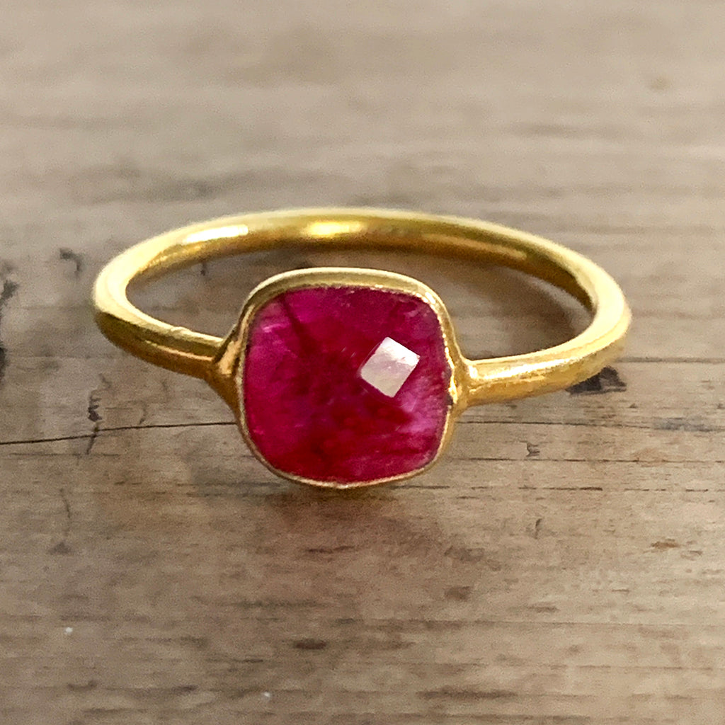 Small Square Ruby Gold Vermeil Ring
