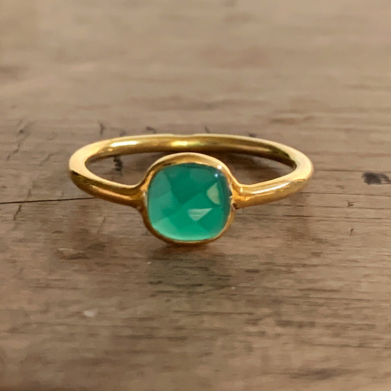 Small Square Green Agate Gold Vermeil Ring
