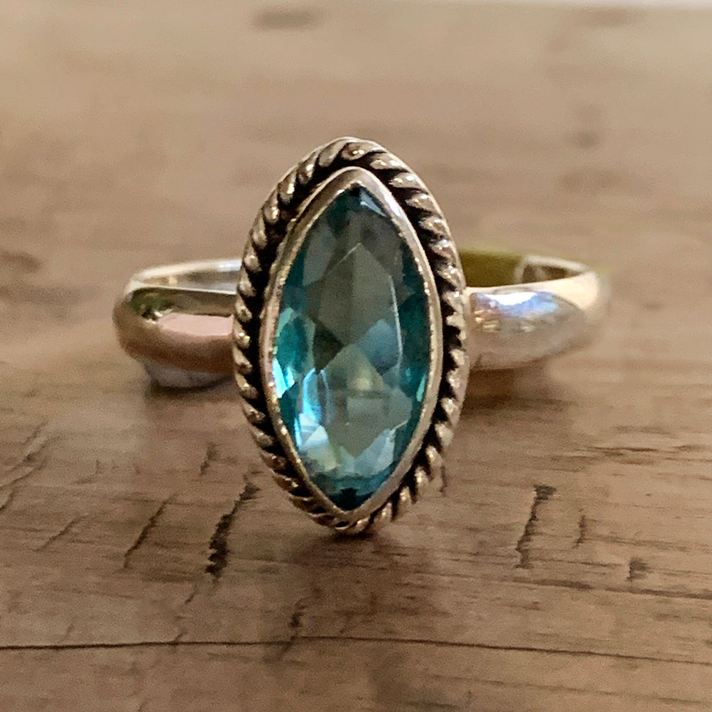 Marquise Cut Blue Topaz and Silver Ring