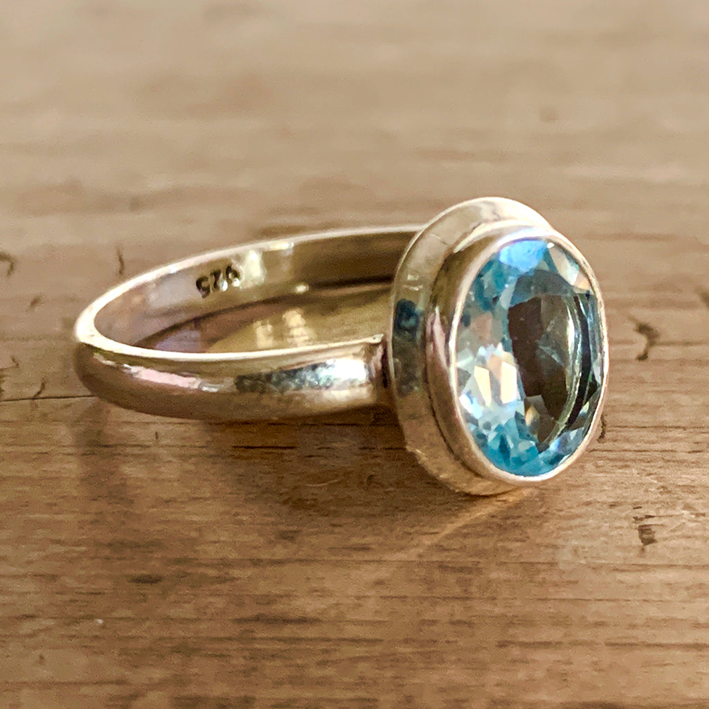 Small Oval Blue Topaz on Silver Ring