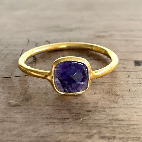 Small Square Sapphire in Gold Vermeil Ring