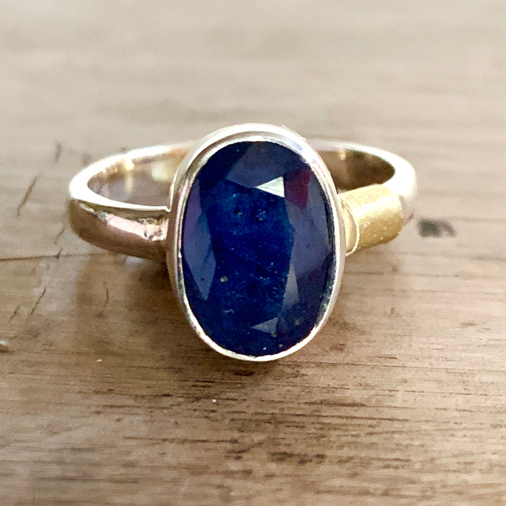 Large Oval Sapphire Set in Silver Ring
