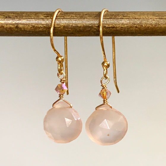 Faceted Pink Chalcedony Briolette Drop Earrings