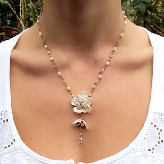 Keshi Pearl and Swarovski Crystal Blossom Necklace