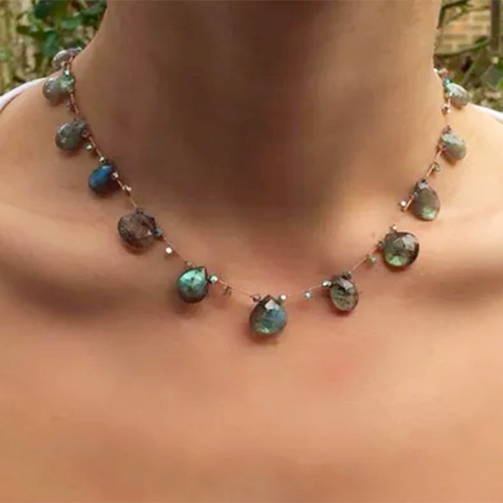 Labradorite Teardrop Necklace with Swarovski Crystals