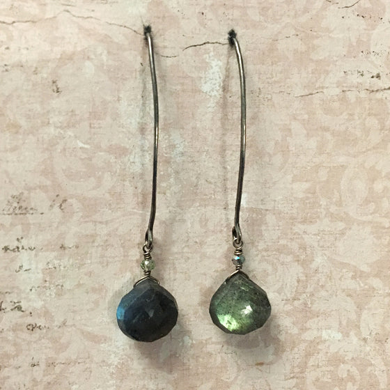 Labradorite Briolette Oxidised Arc Earrings