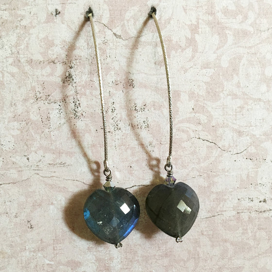 Labradorite Faceted Heart Arc Earrings