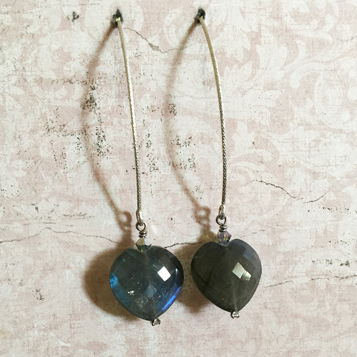 Labradorite Faceted Heart Arc Earrings