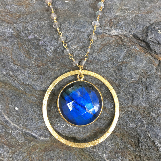 Labradorite Halo on Labradorite Chain Necklace