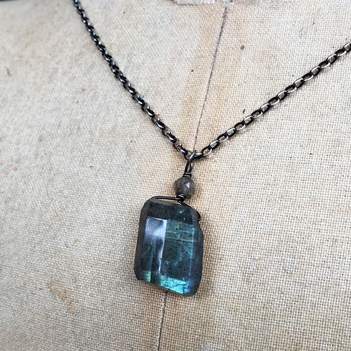 Labradorite on Oxidised Chain Necklace