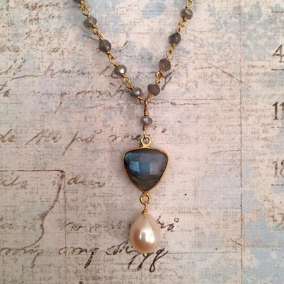 Labradorite and Pearl Dotted Necklace