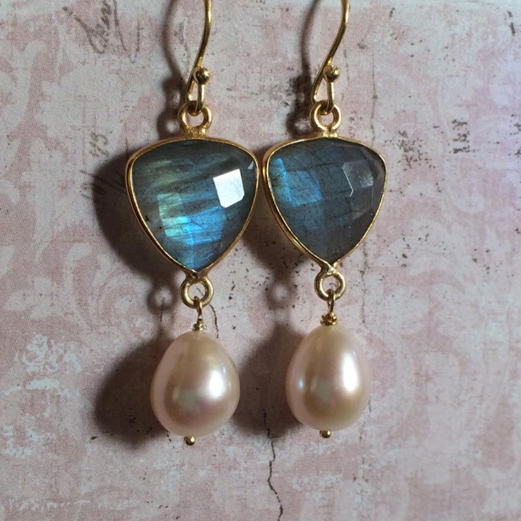 Labradorite and Pearl Earrings