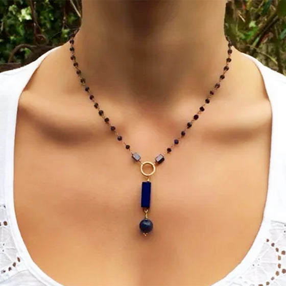 Lapis Lazuli Pendant on Dotted Necklace