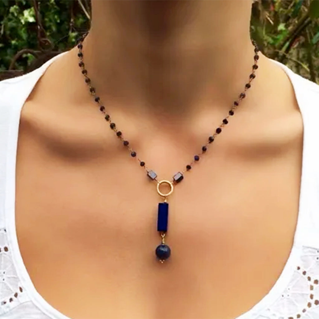 Lapis Lazuli Pendant on Dotted Necklace