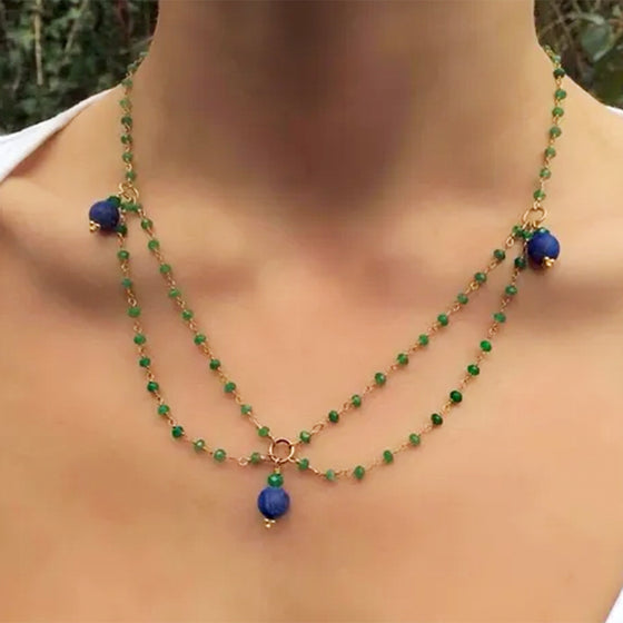 Lapis Lazuli and Green Agate Double Chain Necklace