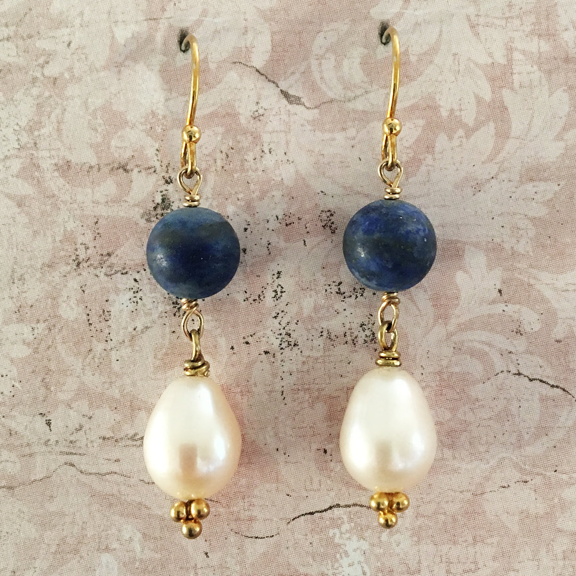 Lapis Lazuli and Drop Pearl Earrings
