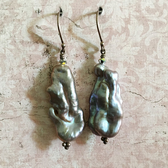 Large Grey Baroque Pearl Earrings