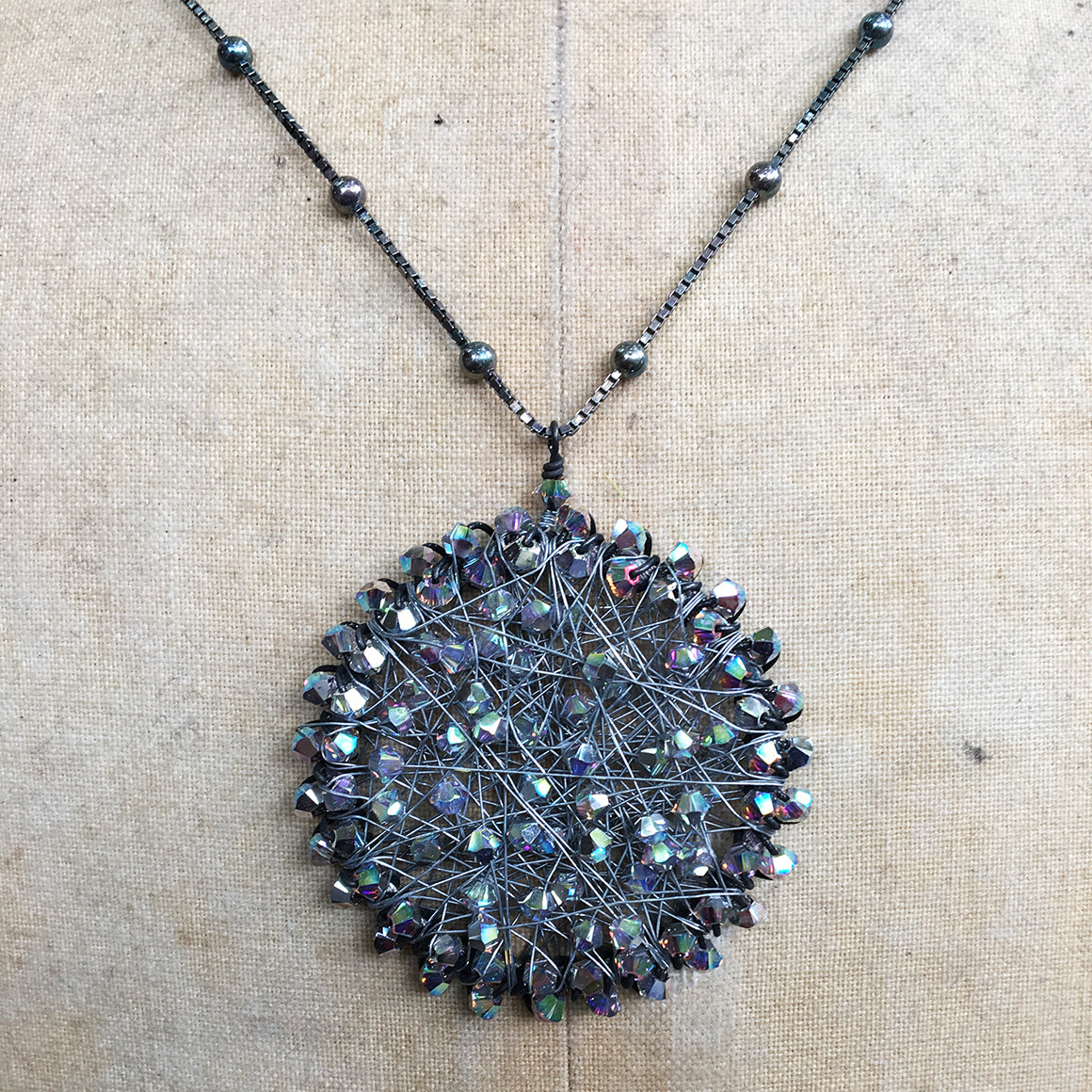 Large Oxidised Crystal Orb Necklace