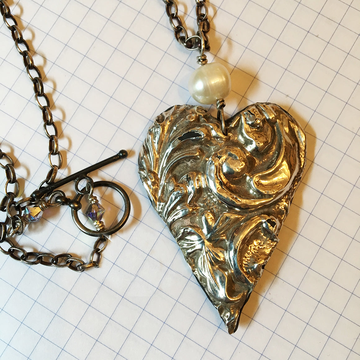 Large Vintage Silver Heart Necklace
