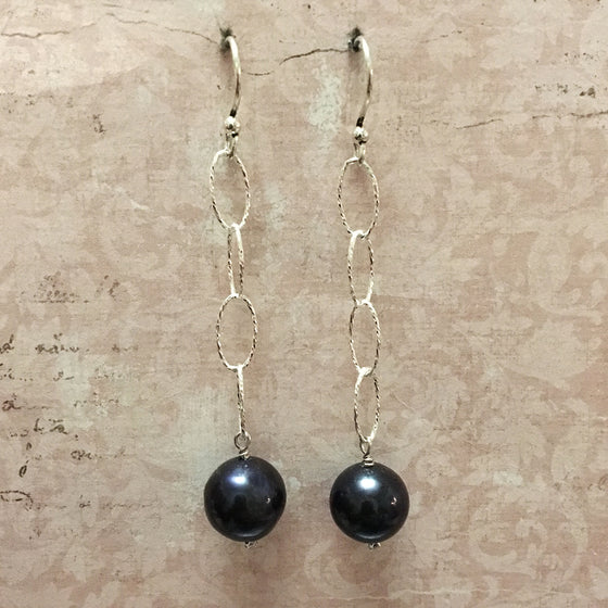 Long Loose Link and Pearl Earrings