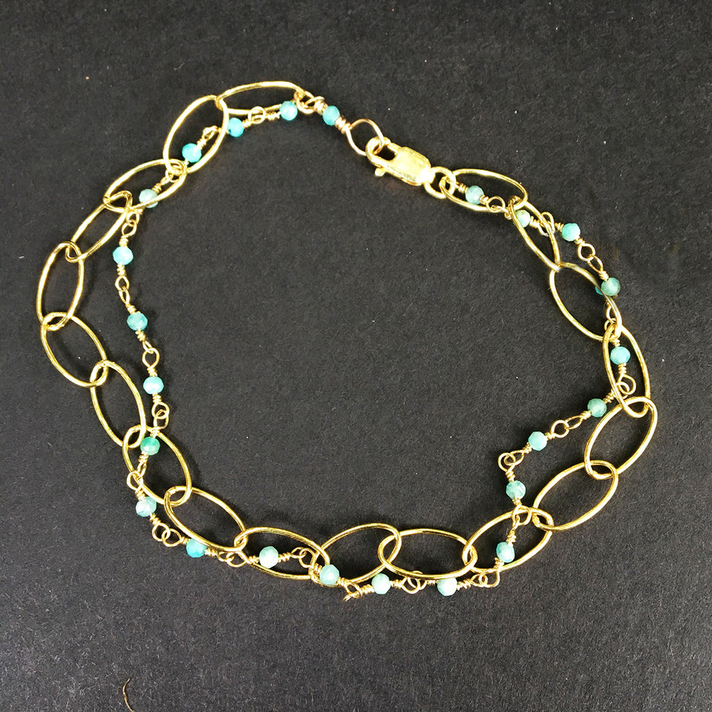 Loose Link Bracelet with Aqua Chain