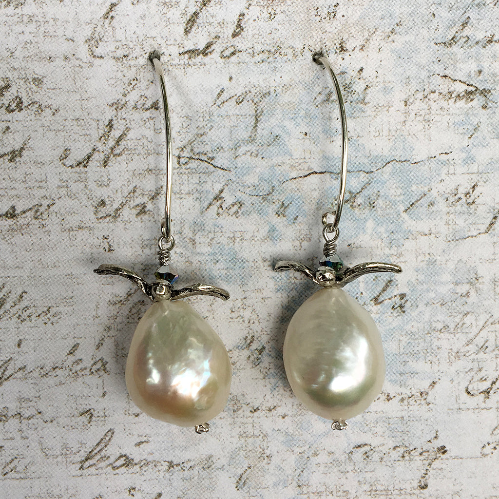 Medium Pearls with Flying Bird Earrings