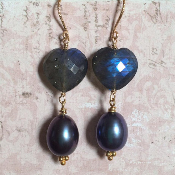 Midnight Labradorite and Pearl Earrings