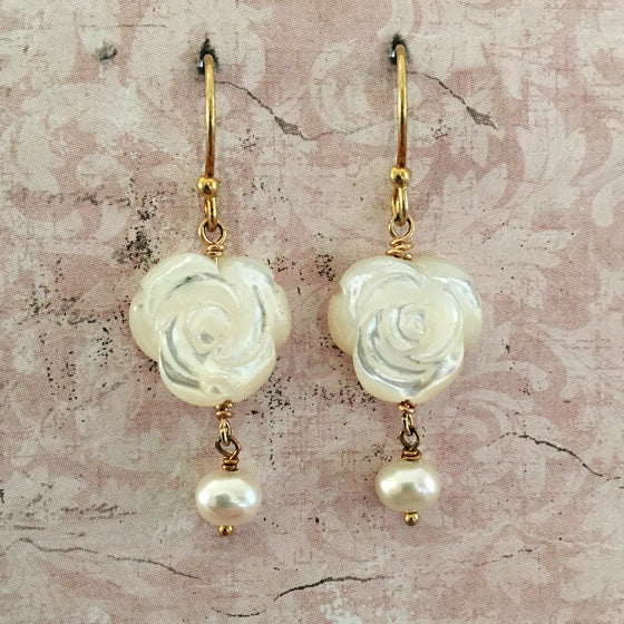 Mother of Pearl Rose Earrings