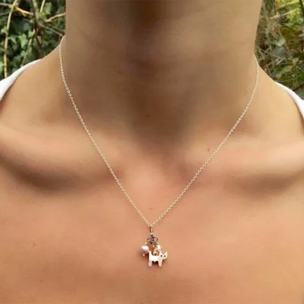 Mother of Pearl Kitten Charm Necklace