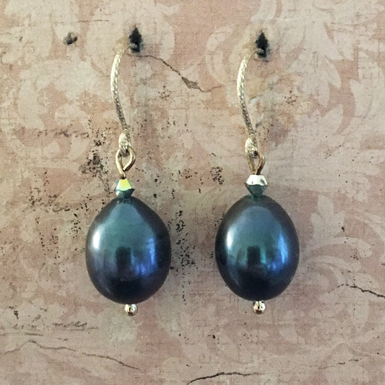 Navy Pearl Drop Earrings