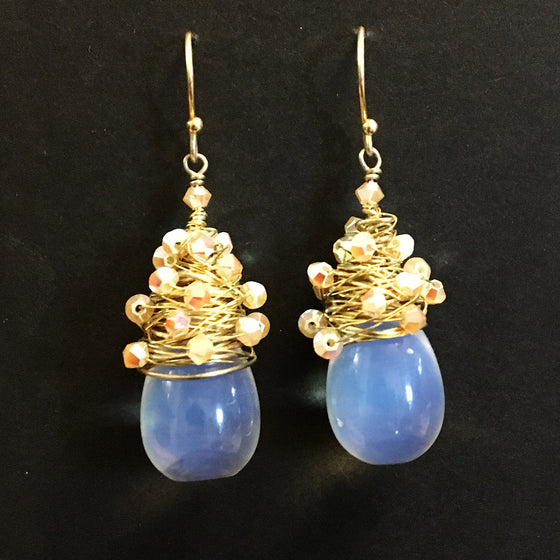 Opalite and Crystal Wire Wrapped Earrings