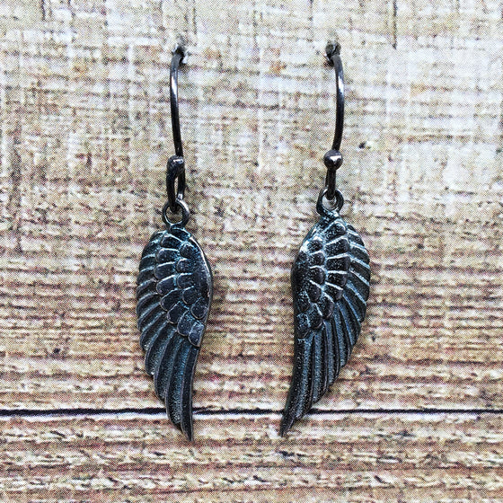 Oxidised Angel Wing Earrings