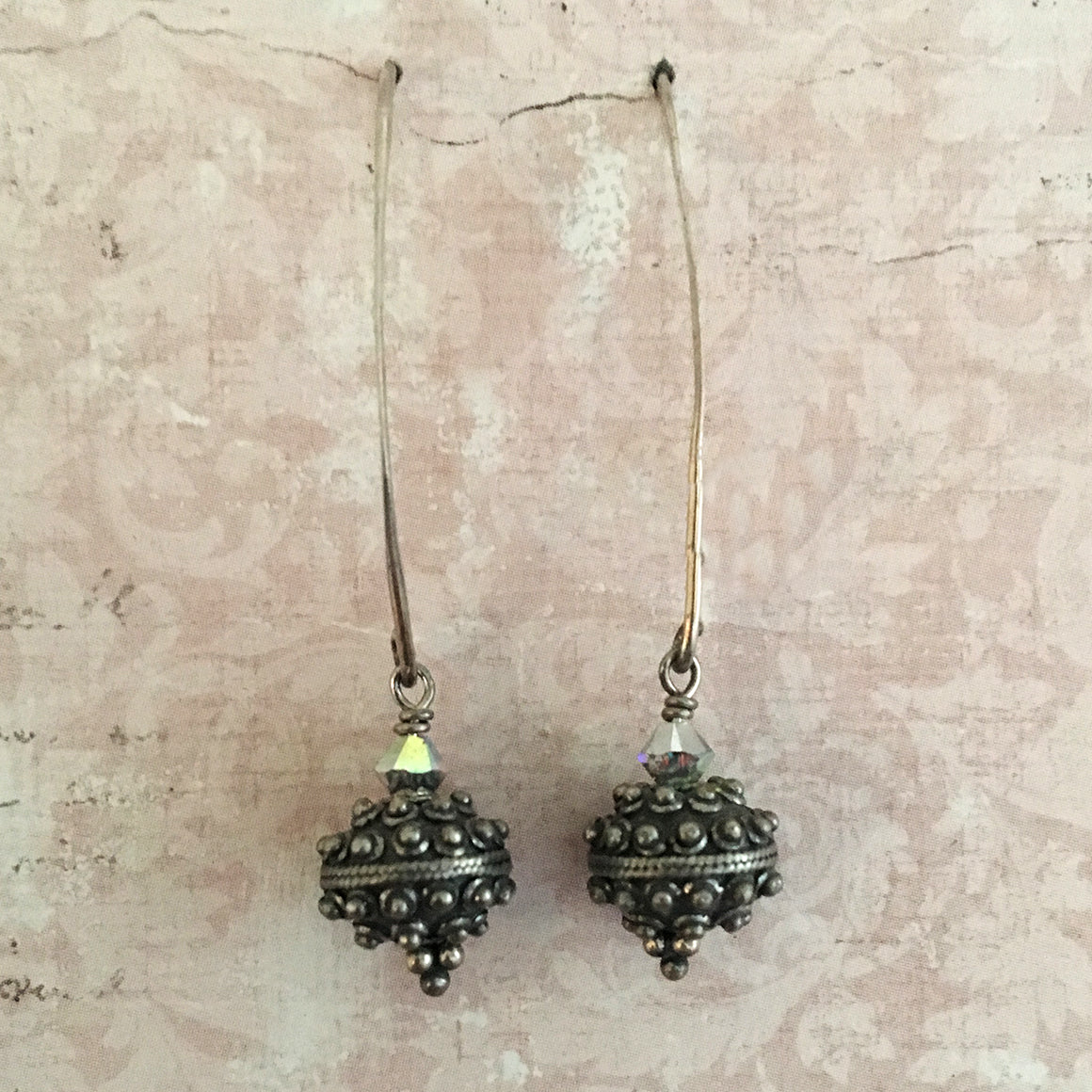 Oxidised Bali Bead Arc Earrings
