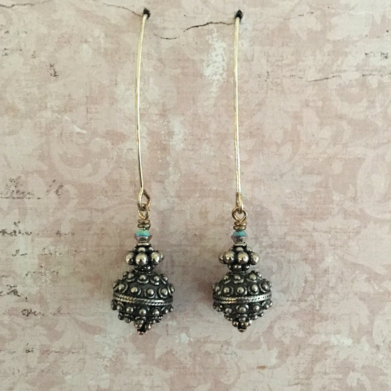 Oxidised Extended Bali Bead Earrings