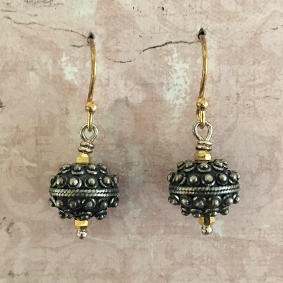 Oxidised Medium Bali Bead Earrings