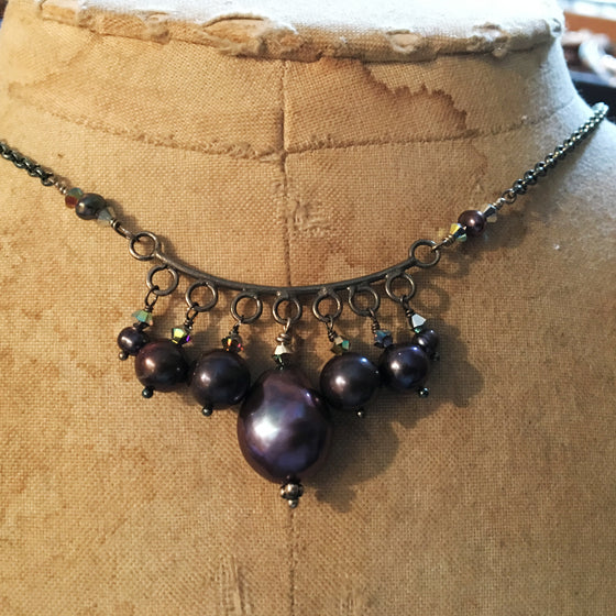 Oxidised Silver and Pearl Ethnic Necklace