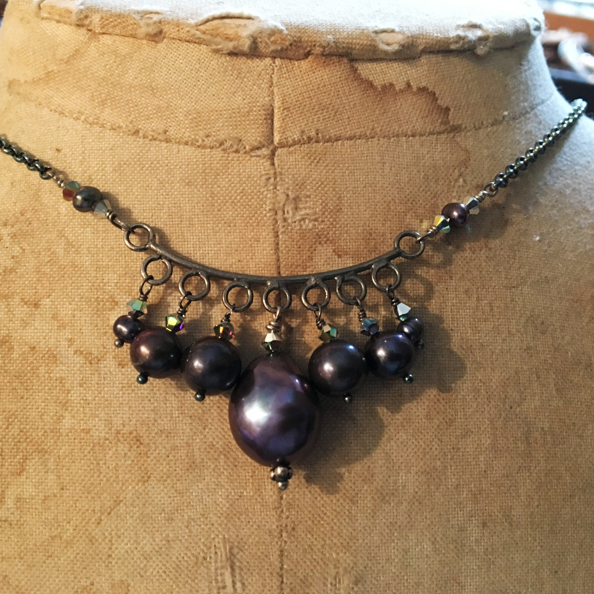 Oxidised Silver and Pearl Ethnic Necklace