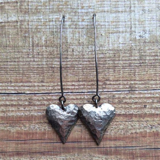 Oxidised Silver Plated Hearts on Arches Earrings