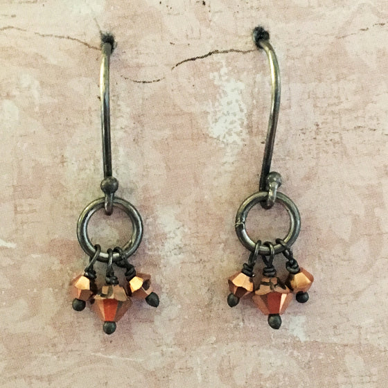 Oxidised Silver and Rose Gold Crystal Earrings