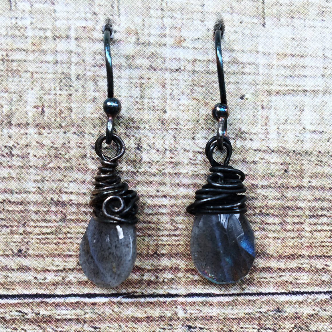 Oxidised Wrapped Labradorite Earrings