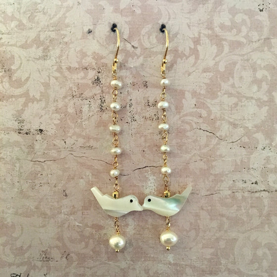 Pearl Chain and Bird Earrings
