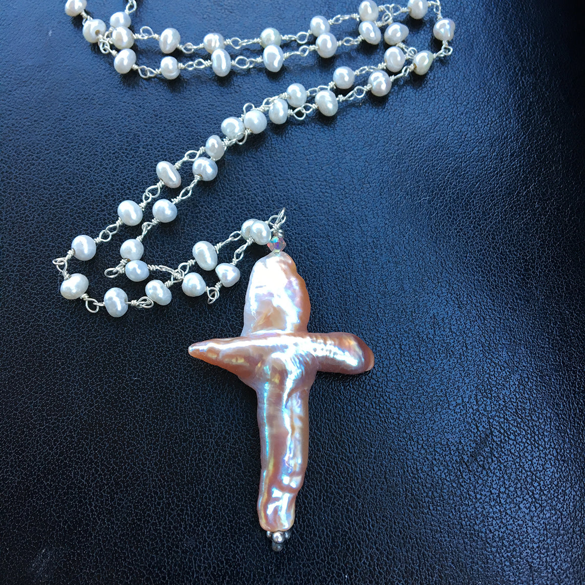 Pearl Cross on Pearl Chain Necklace