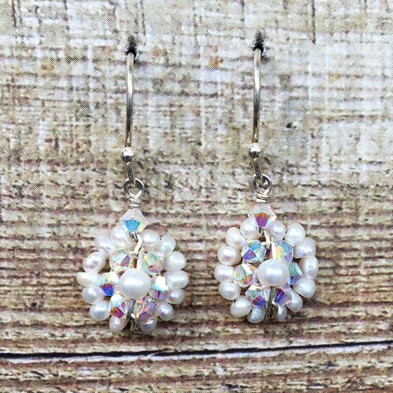 Pearl and Crystal Cluster Earrings