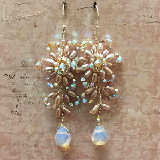 Pearl Crystal and Opalite Earrings