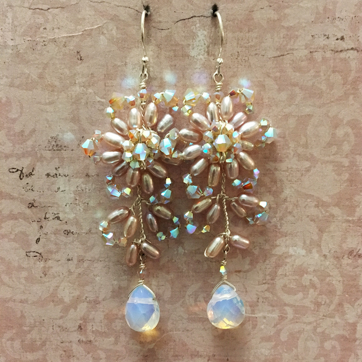 Pearl Crystal and Opalite Earrings