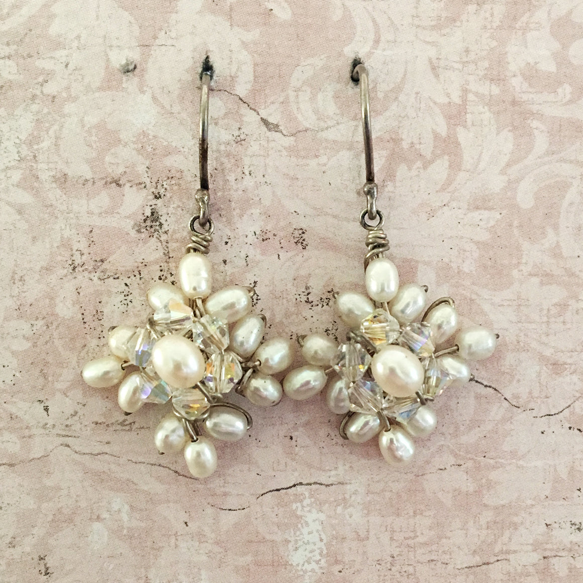 Pearl and Crystal Square Earrings