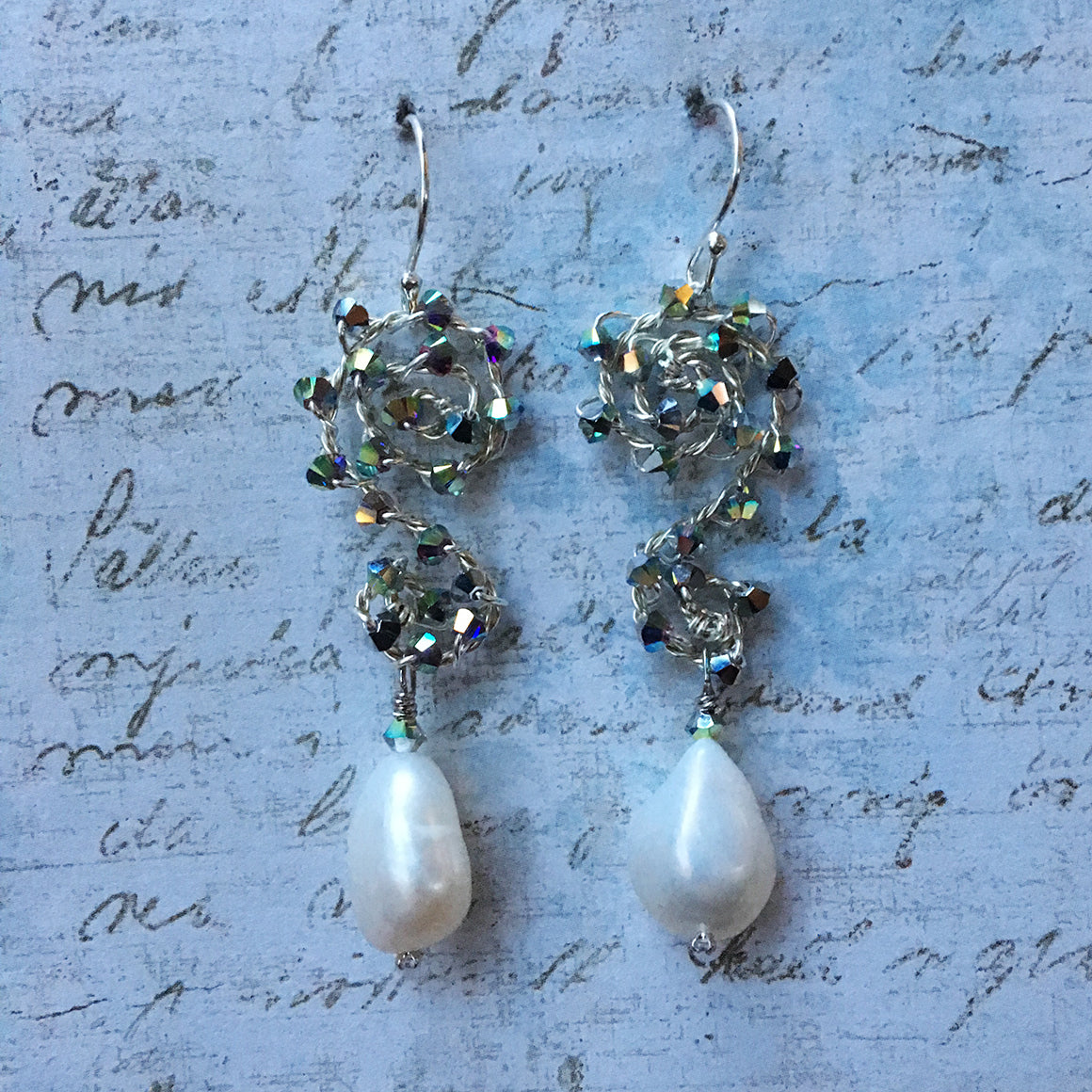 Pearl Earrings On Medium Crystal Scroll