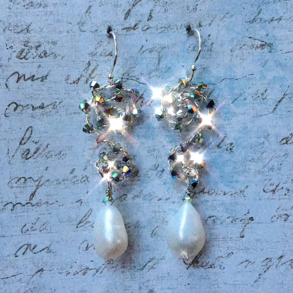 Pearl Earrings On Medium Crystal Scroll