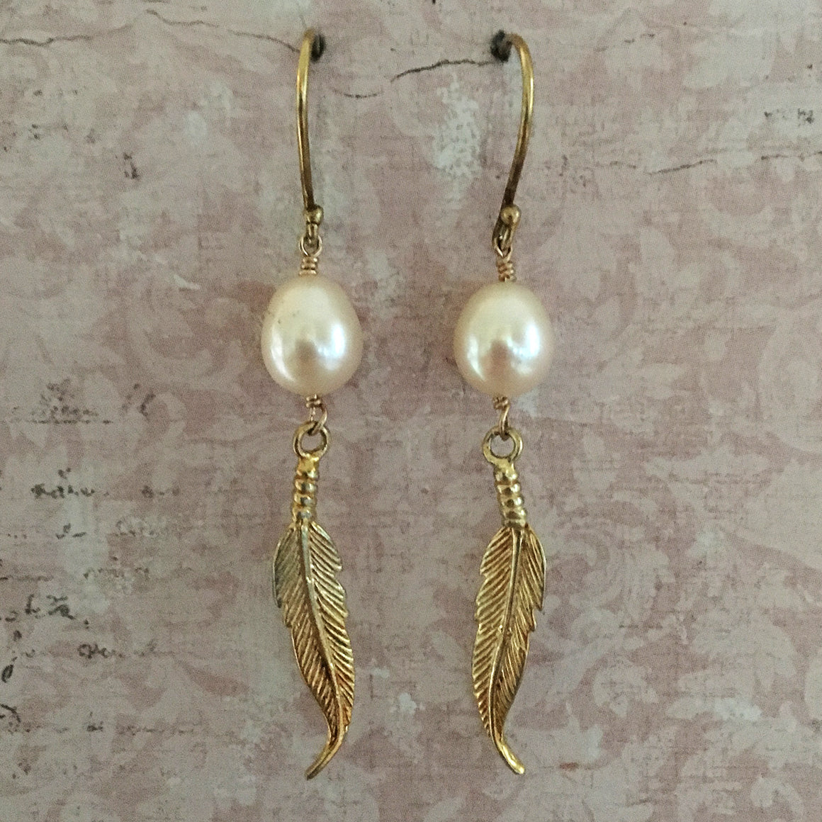 Pearl and Feather Earrings