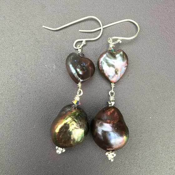 Pearl Heart and Drop Earrings